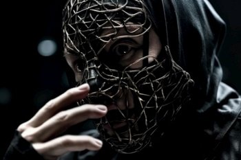 mystery man in black mask in dark background generative ai.
