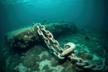 sunken anchor chain in the sea water generative ai.