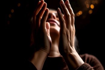 woman hands pray generative ai.