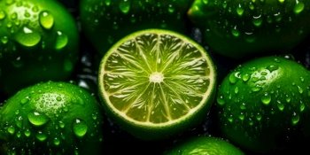 background fresh green lime with drops water generative ai.