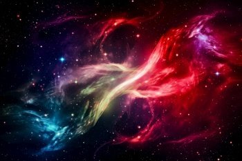colorful clumps of energy particles in space, mesmerizing galaxy background generative ai.