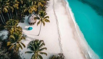 sandy island with palm trees and beautiful beach summer holiday generative ai.
