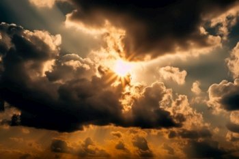 the bright sun comes out from behind the clouds, dramatic sky generative ai.