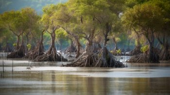flooded mangrove trees generative ai.