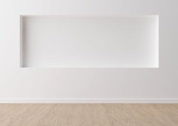 Empty room, white wall and parquet floor. Only wall and floor. Mock up interior. Free, copy space for your furniture, picture and other objects. 3D rendering. Empty room, white wall and parquet floor. Only wall and floor. Mock up interior. Free, copy space for your furniture, picture and other objects. 3D rendering.
