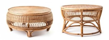 Rattan furniture isolated on white background. Cut out outdoor, garden furnishings. Front view. Generative AI. Rattan furniture isolated on white background. Cut out outdoor, garden furnishings. Front view. Generative AI.