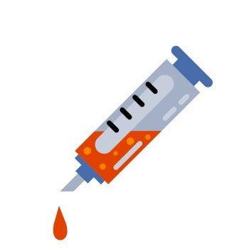 Syringe. Blood test. Flat cartoon illustration. Medical preparation. Blood donation and doctors tool.. Syringe. Blood test. Flat cartoon illustration.