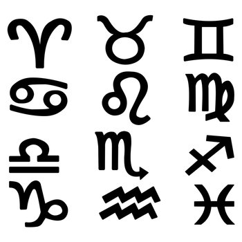 Set of zodiac zodiac silhouettes, horoscope symbols with rounded corners vector illustration