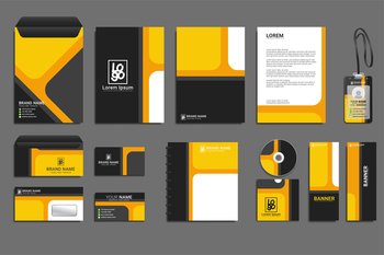 Classic corporate identity template design with yellow and black shapes