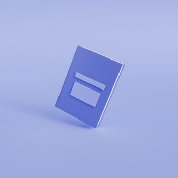 Blue book icon for web design. Education and e-learning concept. 3d render illustration