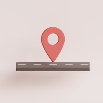 On delivery icon. Red Locator mark on road and location pin or GPS navigation sign.3d render illustration.