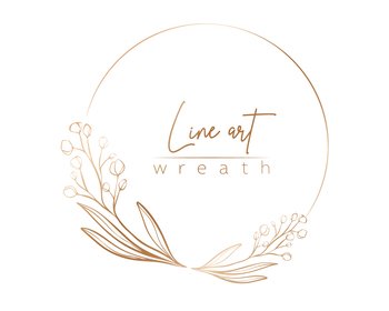Botanical gold line illustration of flower and branch wreath for wedding invitation and cards, logo design, web, social media and posters template. Elegant minimal style floral vector isolated.