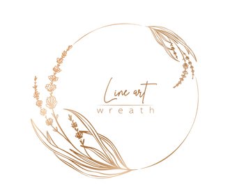 Botanical gold line illustration of lavender flower branch wreath for wedding invitation and cards, logo design, web, social media and posters template. Elegant minimal styl efloral vector isolated.