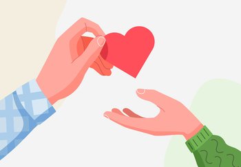 Hand give red heart. Healthcare and hospital medical concept. Donation concept. Valentine day. Vector illustration. Hand give red heart. Healthcare and hospital medical concept. Donation concept. Valentine day.