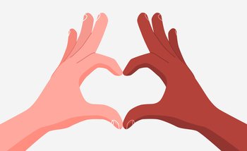 Multiracial hands folded together in a heart shape. The concept of equality and diversity. Vector illustration. Multiracial hands folded together in a heart shape. The concept of equality and diversity.