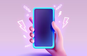 Smart phone screen neon, hand hold gadget electronic. Vector illustration. Smart phone screen neon, hand hold gadget electronic. Vector