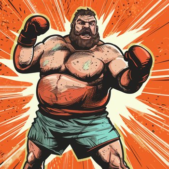 Fat MMA fighter. Pop art style cartoon vector illustration.