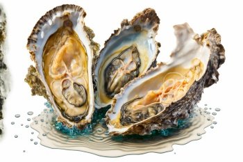 Oysters On White.  Image created with Generative AI technology
