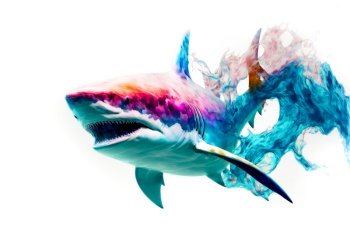 Abstract colorful shark.  Image created with Generative AI technology
