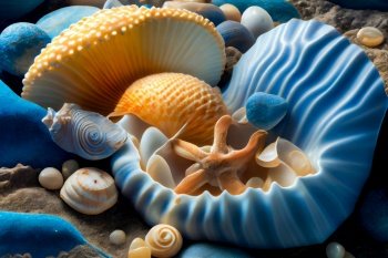 Mixed colorful sea shells.  Generative AI
