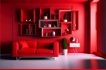 Red modern interior style. Generative AI
