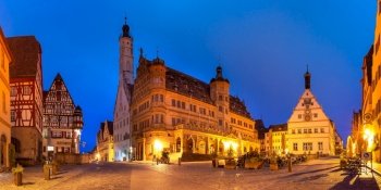 Night Market square in medieval Old Town of Rothenburg ob der Tauber, Bavaria, southern Germany. Night Rothenburg ob der Tauber, Germany
