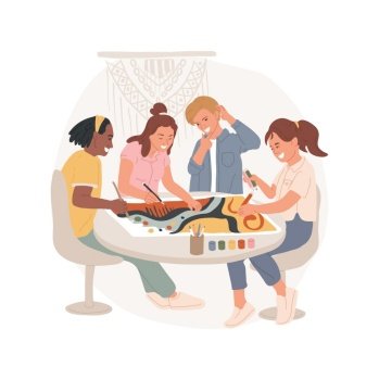Art project isolated cartoon vector illustration. Group of adolescents doing art project at home together, tennagers hands-on activity, honing new skill, teamwork spirit vector cartoon.. Art project isolated cartoon vector illustration.