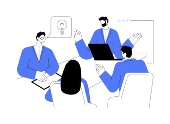 Executives meeting abstract concept vector illustration. Group of people at business meeting, office lifestyle, new project discussion with executives, brainstorming idea abstract metaphor.. Executives meeting abstract concept vector illustration.