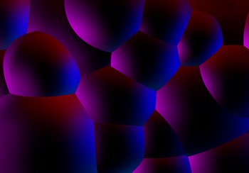 Abstract background with neon glowing dark balls or foam in 80s synthwave style, blue and purple colors and retrowave illumination