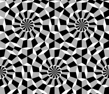 Absctact hypnotic seamless pattern with cubes in circles in imaginary rotation