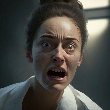 A fictional person. Desperate woman screaming created by generative AI technology 