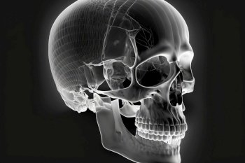 Isolated human x ray skull on black background - side view created by generative AI