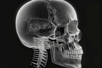 Isolated human x ray skull on black background - side view created by generative AI