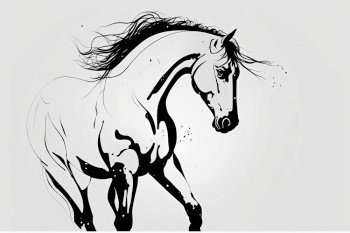 Elegant horse drawing in line art style ,minimalism .created with Generative AI	
