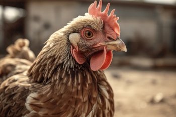 Free range chicken on a traditional poultry farm created by generative AI