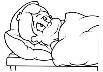 Drawing of a Sick Boy Lying in Bed - Cartoon Illustration Isolated on White Background, Vector