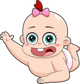 Cute Baby Girl Cartoon Character Crawling. Vector Hand Drawn Illustration Isolated On Transparent Background