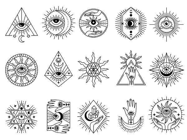 moon and eyes. outline spiritual and esoteric tattoo design vector set.  illustration magic tattoo | Cheap Royalty Free Subscription, Stock Photos,  Vector Illustrations & Fonts