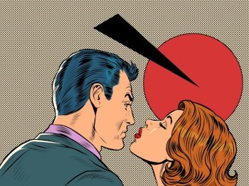 retro kiss of a man and a woman. A couple in love. Husband and wife. Pop Art Vector Illustration Kitf Vintage 50s 60s Style. retro kiss of a man and a woman. A couple in love. Husband and wife