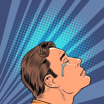 a crying man, human emotions. Sad mood, sadness Pop art retro vector illustration kitsch vintage 50s 60s style. a crying man, human emotions. Sad mood, sadness