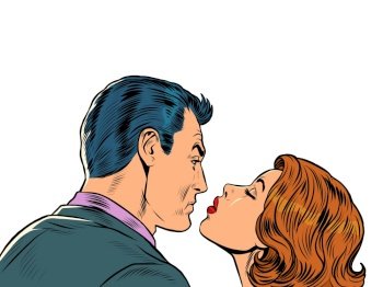 retro kiss of a man and a woman. A couple in love. Husband and wife. Pop Art Vector Illustration Kitf Vintage 50s 60s Style. retro kiss of a man and a woman. A couple in love. Husband and wife
