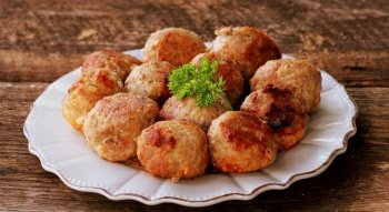 Fried meat ball, delicious meat cutlets on rustic dark table .. Fried meat ball, delicious meat cutlets on rustic dark table