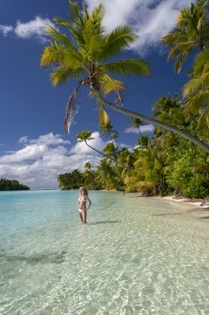 Luxury vacation at a tropical lagoon on Tapuaetai (One Foot Island) in Aitutaki Lagoon in the Cook Islands in the South Pacific.