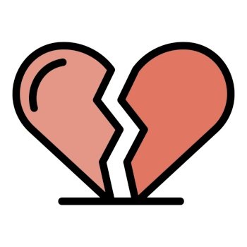 Broken heart icon. Outline broken heart vector icon color flat isolated. Broken heart icon color outline vector