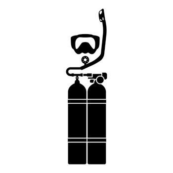 Set of skin-diver scuba diver mask snorkel aqualung dive tank cylinders balloon diving gear icon black color vector illustration image flat style simple. Set of skin-diver scuba diver mask snorkel aqualung dive tank cylinders balloon diving gear icon black color vector illustration image flat style