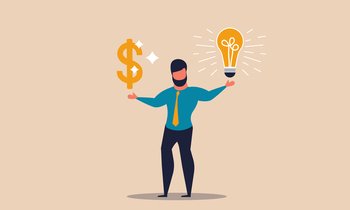 Smart money and finance think sign. Cash bonus decision and make clever dollar with people plan vector illustration concept. Save entrepreneur finances and improvement investment idea. Creativity earn