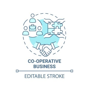 Co operative business blue concept icon. Social entrepreneurship type abstract idea thin line illustration. Co ops members own and run company. Vector isolated outline color drawing. Editable stroke. Co operative business blue concept icon