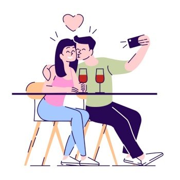 Wine tour for newlyweds semi flat RGB color vector illustration. Smiling couple on date posing for camera isolated cartoon characters on white background. Wine tour for newlyweds semi flat RGB color vector illustration