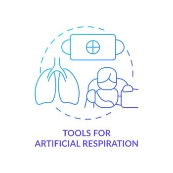 Tools for artificial respiration blue gradient concept icon. First aid at breathing issues abstract idea thin line illustration. Isolated outline drawing. Myriad Pro-Bold font used. Tools for artificial respiration blue gradient concept icon