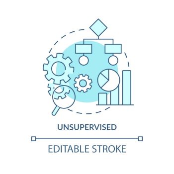 Unsupervised turquoise concept icon. Untagged data. Category of machine learning abstract idea thin line illustration. Isolated outline drawing. Editable stroke. Arial, Myriad Pro-Bold fonts used. Unsupervised turquoise concept icon